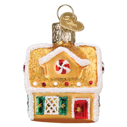 Old World Christmas Gumdrops Mini Gingerbread House Glass Blown Ornament for Christmas Tree, Handcrafted Holiday Decoration, Gingerbread Collection