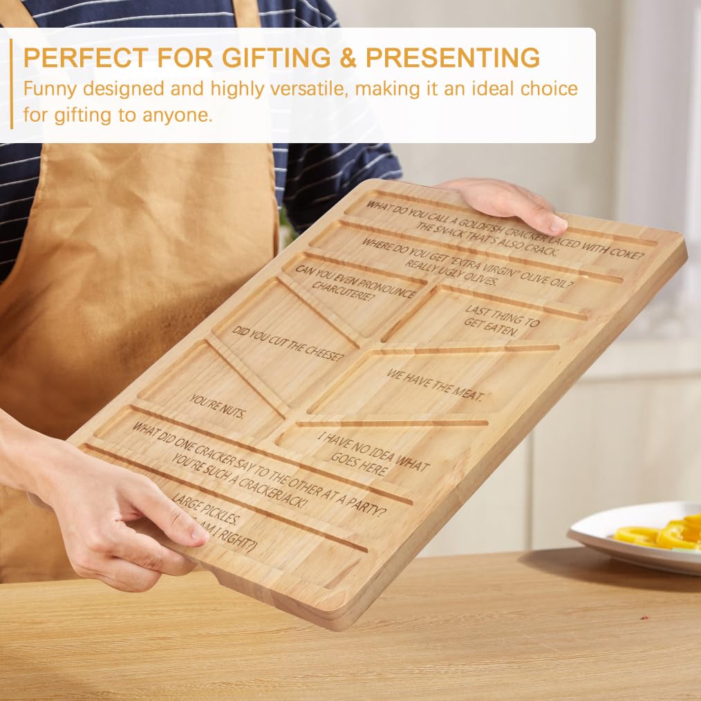 Vastsea Funny Charcuterie Boards with Jokes - Large Wooden Serving Platters for Entertaining, Wedding Hostess House Warming Gifts for New Home Women, Divided Cheeseboard, 17"×13"