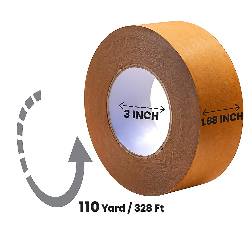 Rams Kraft Paper Packing Tape, Pack of 3, 1.88 Inch X 110 Yards (100 Metre / 328 Feet Per Roll) Total 330 Yards / 984 Feet, Big Roll for Shipping, Moving, Packing & Sealing