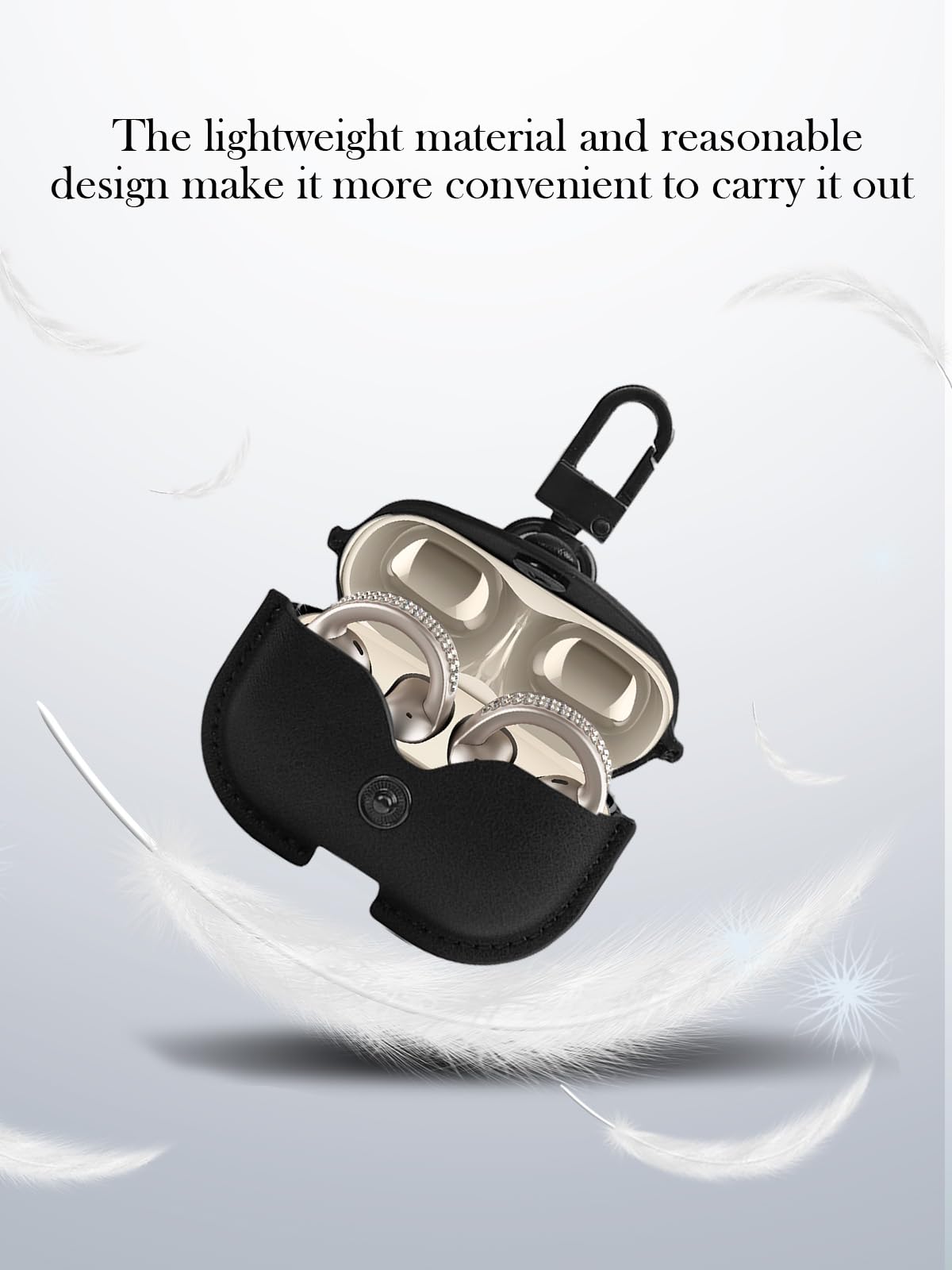 Case for Motorola Moto Buds Clip True Wireless Earbuds,Stylish Retro Soft Protective,BOVUGAC Premium PU Leather Case Cover with Cleaning Kit & Lanyard for Moto Buds Clip Accessories-Black