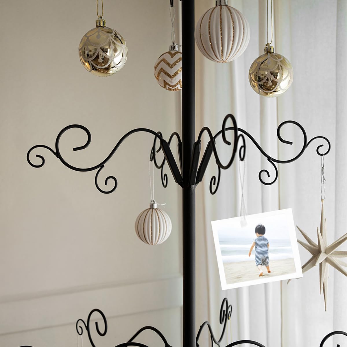 Barton 6.4ft Christmas Metal Ornament Tree Stand - Features Hooks for Ornaments Small Craft Items Wrought Iron Ornament Display Easy Assembly, Black