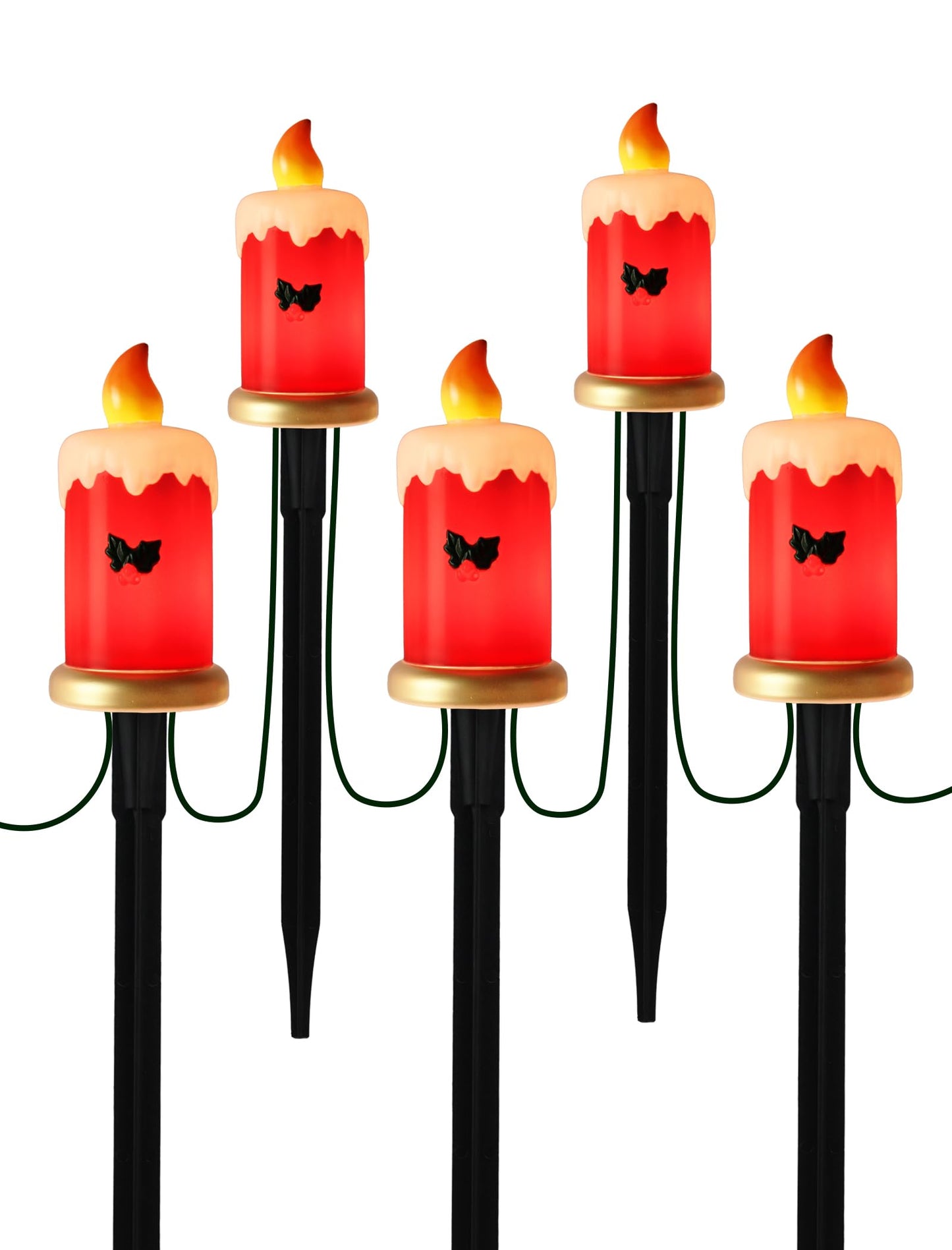 Hobbynors Set of 5 Christmas Candle Pathway Lights, Classic Red Outdoor Christmas Decorations for Yard, Weatherproof C7 LED Garden Stakes for Holiday Entryway & Walkway