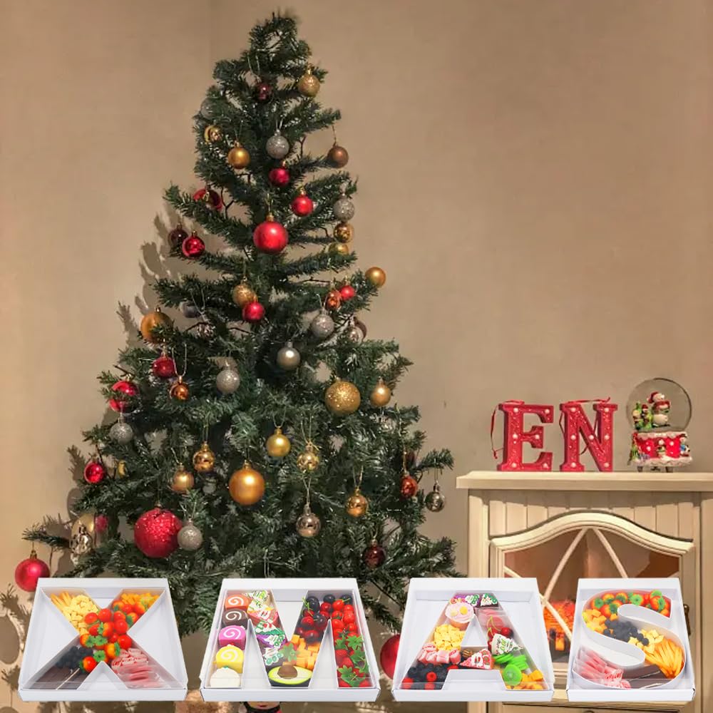 WENPACK 12.5" Cardboard Letter Shaped Mache Decorative Strawberries Fillable Sweets Candy Box with Clear Lid (White, X)