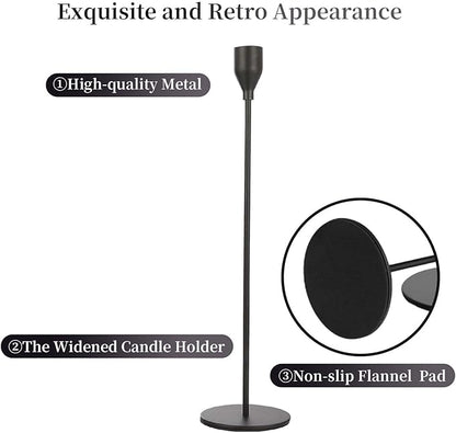 Matte Black Candlestick Holder for Taper Candles, Decorative Candle Holders Bulk Candle Stick Holders, Fits 3/4 inch Candles, Metal Taper Candle Holders for Table Centerpieces, Home Decor (Set of 9)