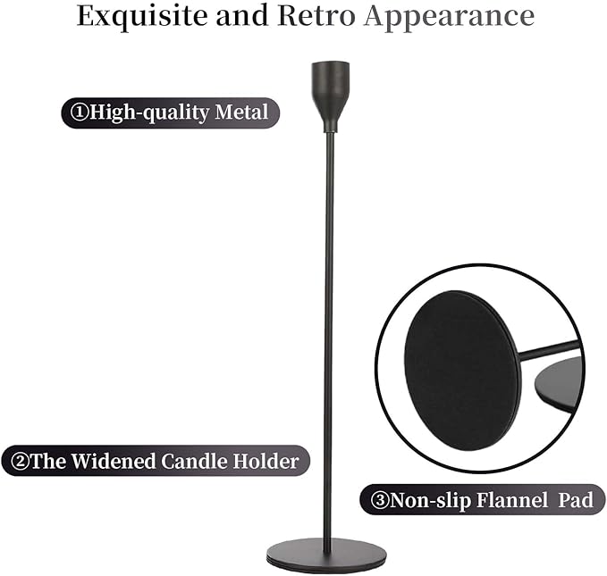 Matte Black Candlestick Holder for Taper Candles, Decorative Candle Holders Bulk Candle Stick Holders, Fits 3/4 inch Candles, Metal Taper Candle Holders for Table Centerpieces, Home Decor (Set of 6)