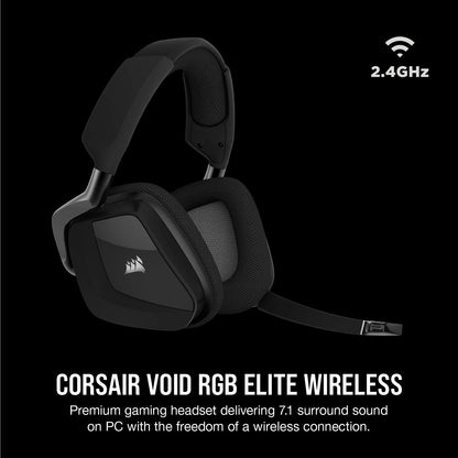 Corsair Void RGB Elite Wireless Gaming Headset – 7.1 Surround Sound – Omni-Directional Microphone – Microfiber Mesh Earpads – Up to 40ft Range – iCUE Compatible – PC, Mac, PS5, PS4 – Carbon