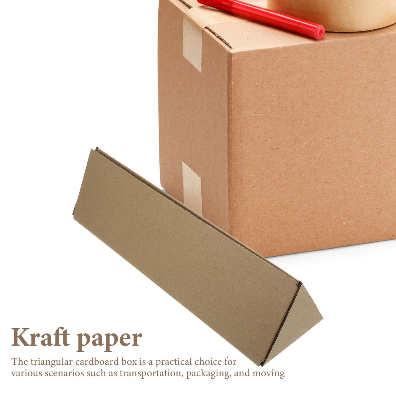 TOPPERFUN 10Pcs Triangle Carton Long Cardboard Box, 3x3x14in Kraft Paper Storage Box, Express Packaging Carton Red Wine Long Strip Packaging Tube for Mailing Blueprints Artworks Crafts Poster Tube