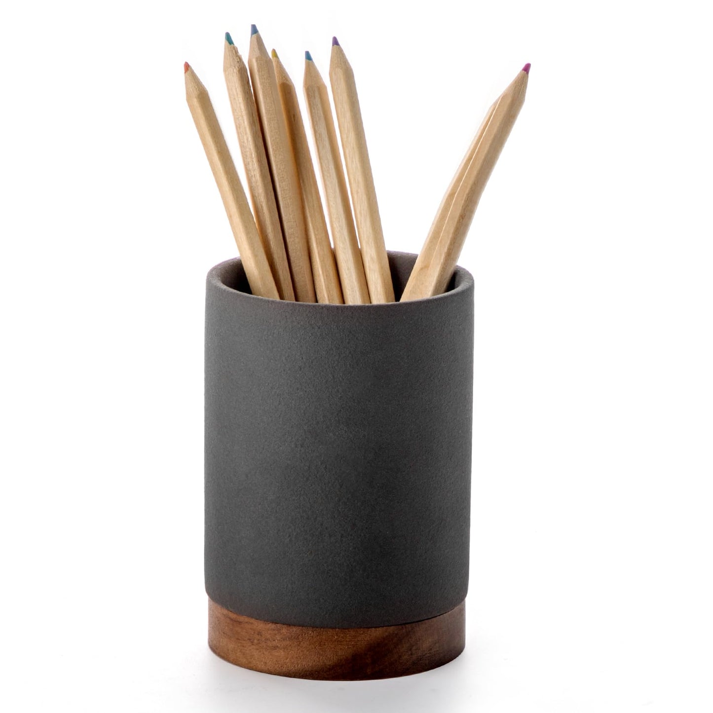 Officepal Ceramic Pen Holder for Desk, Pencil Organizer & Makeup Brush Holder, Office Decor and Desk Accessories, Perfect Office Organization, Teacher Supplies (Dark Grey, Set of 1)