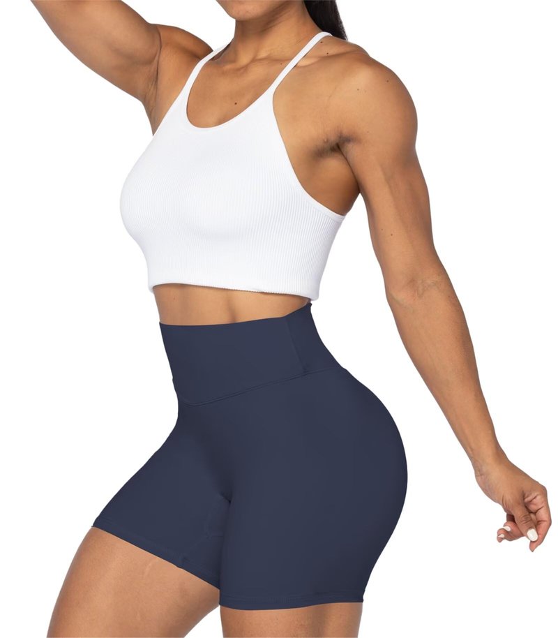 Sunzel No Front Seam High Waist Biker Shorts for Women, Squat Proof Yoga Workout Gym Bike Shorts 5" Inseam Ash Blue X-Small