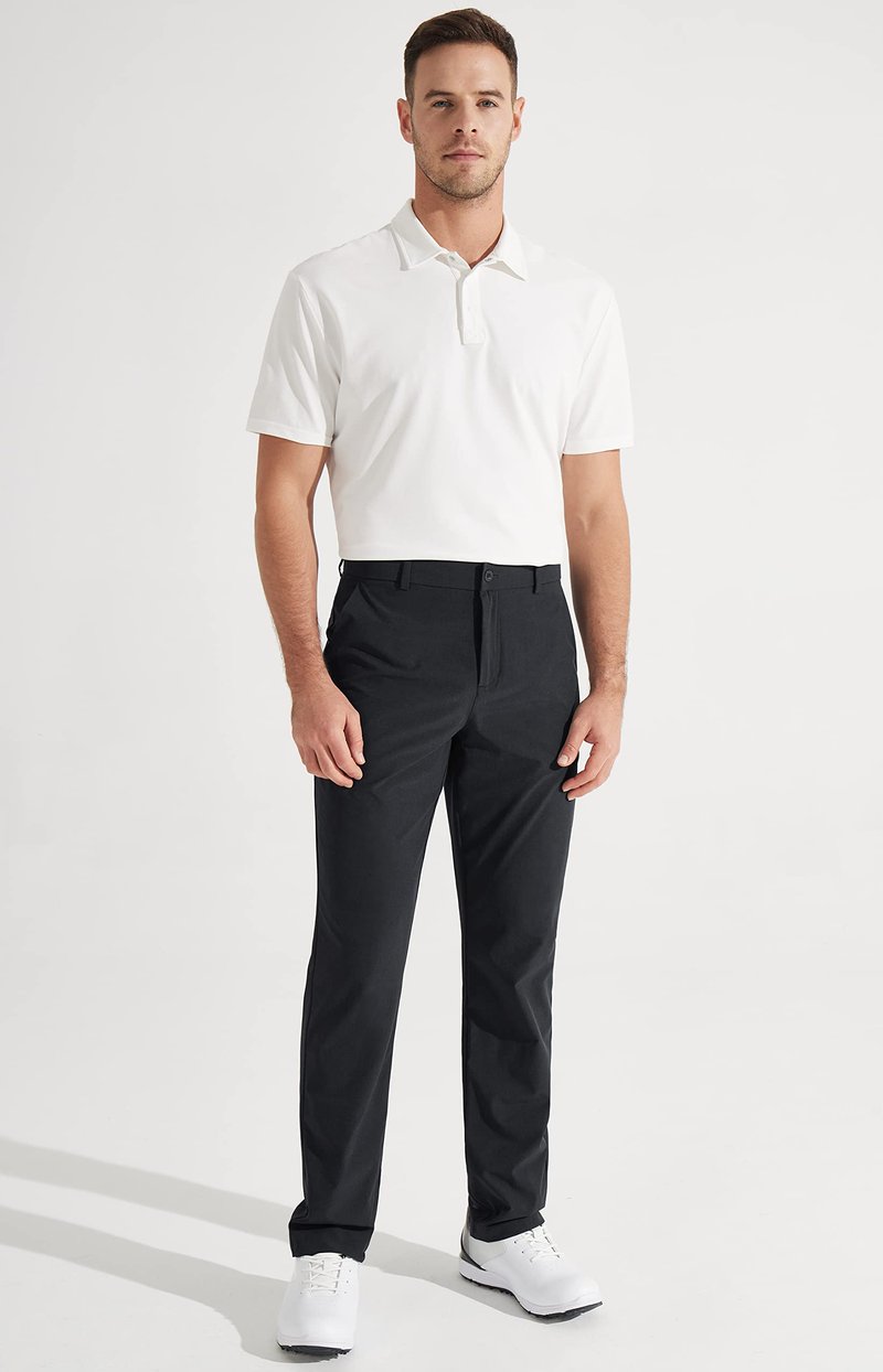 Libin Mens Golf Pants Stretch Work Dress Pants 30" Quick Dry Lightweight Business Casual Pant for Men Comfy Water Resistant, Black, 40W x 30L