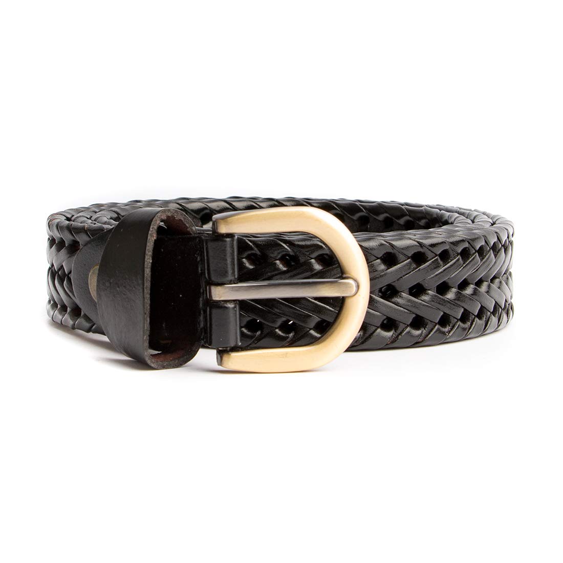 ECHAIN Women Braided Woven Genuine Leather Narrow Belt 25mm Wide (Black, waist:23-28)
