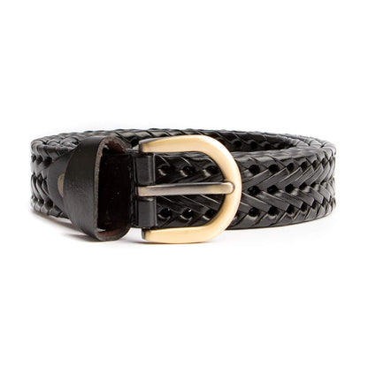 ECHAIN Women Braided Woven Genuine Leather Narrow Belt 25mm Wide (Black, waist:23-28)