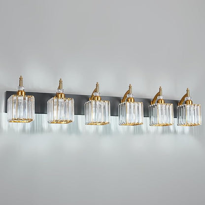 Modern Black Gold 6 Light Bathroom Vanity Light Crystal Bathroom Light Fixtures Over Mirror
