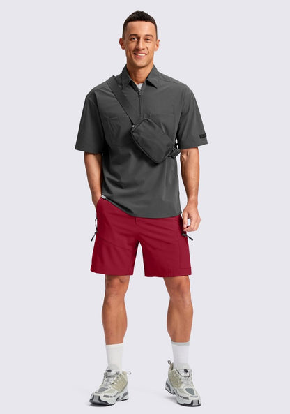 Pudolla Men's Hiking Cargo Shorts Lightweight 7" Travel Casual Shorts for Men Golf Work Outdoor with 5 Zipper Pockets(Red 3X-Large)