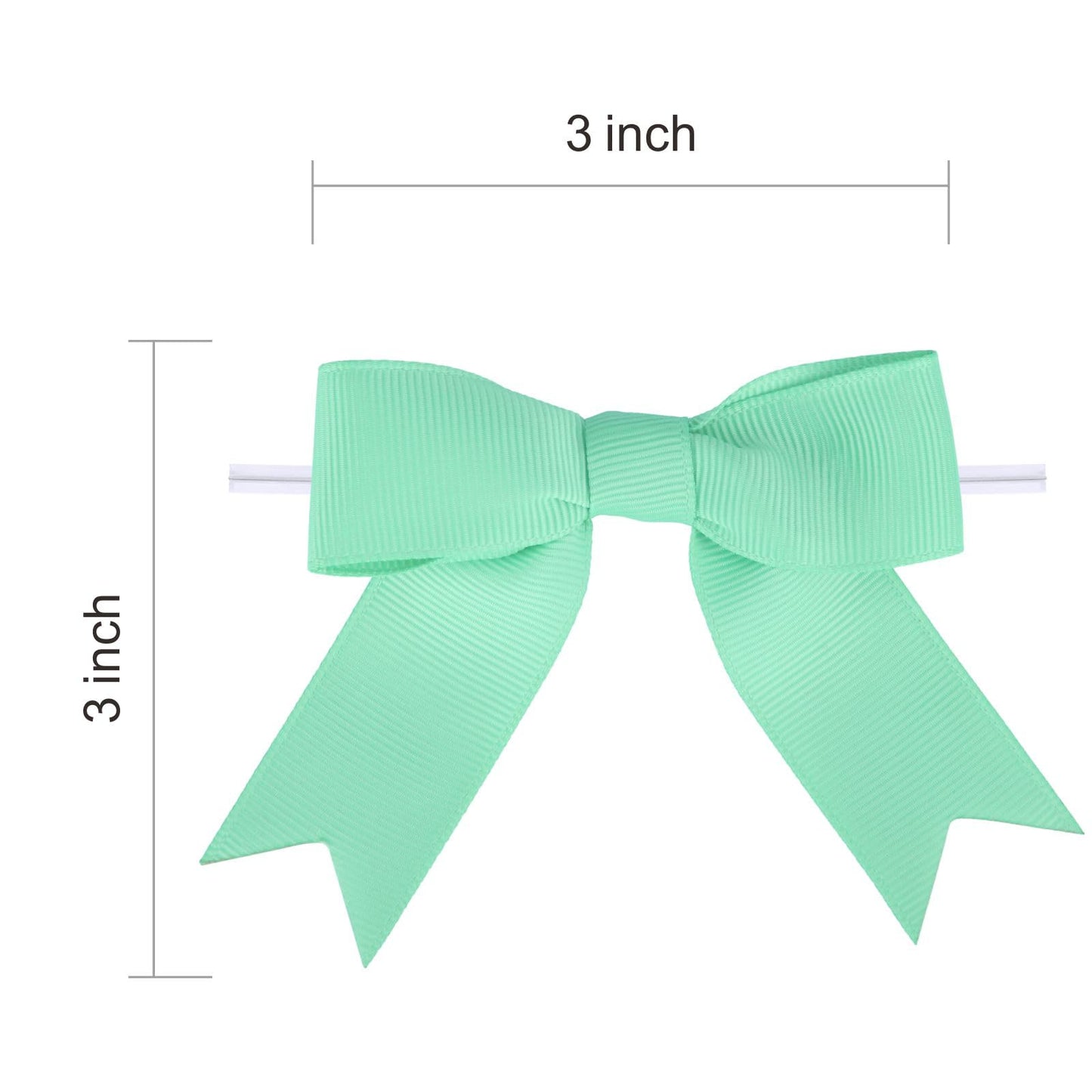 Meseey 50 Pcs 3 Inches Grosgrain Ribbon Twist Tie Bows Aqua Pretied Premade Craft Bows for Treat Bags Gift Wrapping Basket Wedding Baby Shower Brithday Christmas Party (Aqua)
