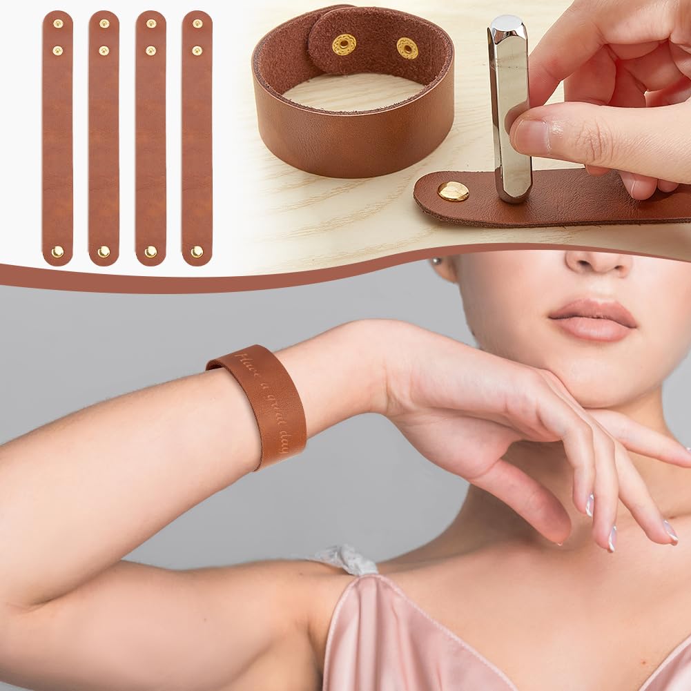 OLYCRAFT 12pcs Adjustable Leather Bracelets 8.6x1 Inch Blank Genuine Leather Snap Bracelets Blank Leathers Cuff Bracelet Leathers Wristband Brown Bracelet for DIY Craft Jewelry Making