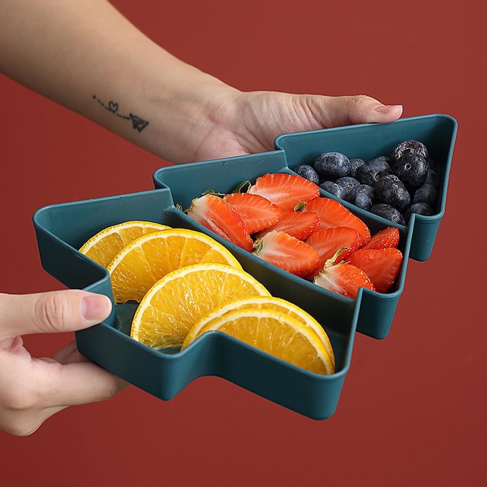 Amosfun Christmas Tree Snack Serving Tray 3 Grids Tree Shaped Plates for Dried Fruits Candy Nuts Treats Snack Christmas Party Favors 7 x 10 x 1.2 Inch