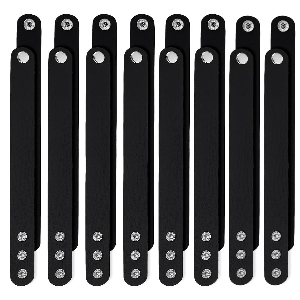AHANDMAKER 12Pcs Plain Punk Leather Bracelets, Black Snap Bracelets, Blank PU Leather Cuff Wristband DIY Craft Wristbands for DIY Craft Jewelry Making, Customizing Bangle, 9.53x0.98 Inch