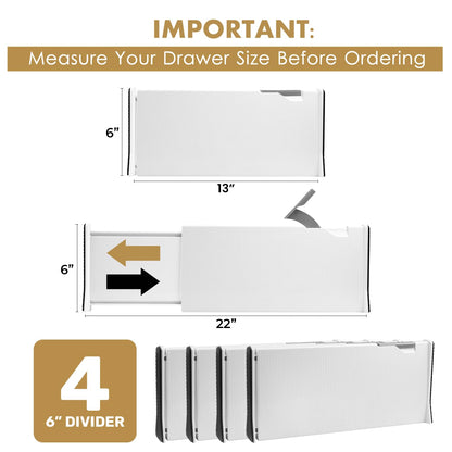 RAPTUROUS Adjustable Deep Drawer Divider – 5" Tall, Expandable 13-22", 10-Pack, Non-Slip Drawer Dividers for Clothes, Dresser, Kitchen & Office Organization (White)