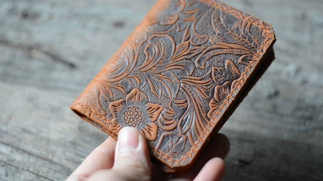 JJNUSA Handmade Distressed Men's Minimalist Leather Wallet Card Holder Wallets for Gifts Brown Flower style2