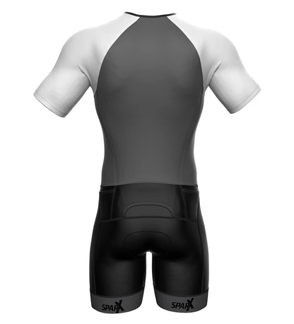 Sparx Mens Elite Aerosuit Triathlon Suit Mens Short Sleeve Tri Suit Skinsuit (Gray, Medium)