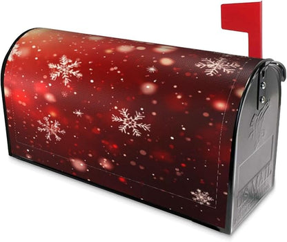 Festive Magnetic Mailbox Cover Red Snowflake Outdoor Mailbox Protector Holiday Seasonal Decorative Garden Yard Home Large Size 25.5 x 21 Inch