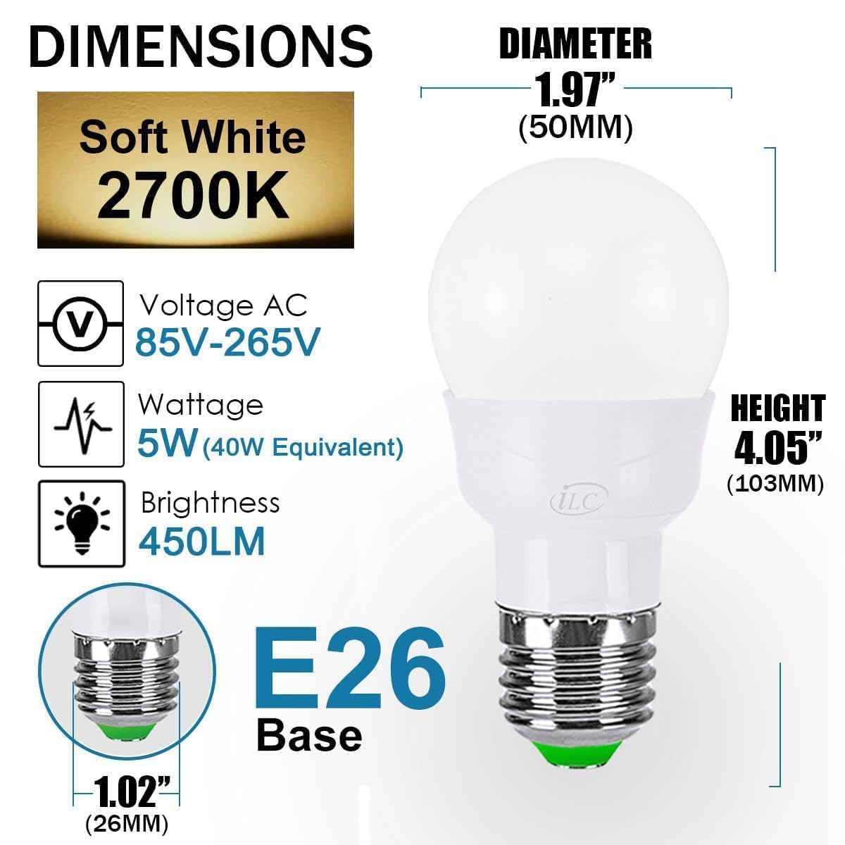 ILC RGB LED Color Changing Light Bulb, 40W Equivalent, 450LM, 2700K Warm White 5W E26 Screw Base RGBW, Flood Light Bulb- 12 Color Choices - Timing Infrared Remote Control (4 Pack)
