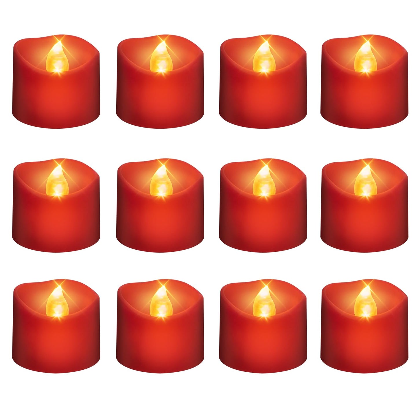 Windshell Red Base Warm White Flickering Flame LED Tea Lights, 6H Timer (No Remote), Battery Operated Flameless Tealight Candles for Christmas Holiday Home Decor, 12 Pack