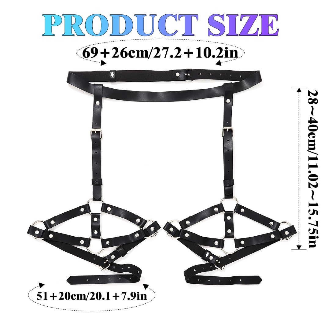 REETAN Leather Thigh Harness Black Rave Fashion Punk Leg Garter Belt for Women