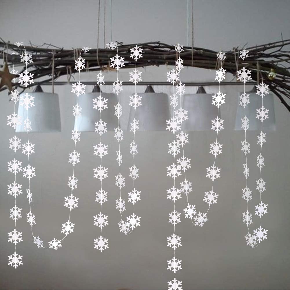 Cheerland Snowflake Garland Winter Wonderland Party Decorations White Snow Flake Hanging Paper Snowflakes Decor Snow Streamer for Birthday Holiday Baby Shower Office Classroom Winter Party Supplies