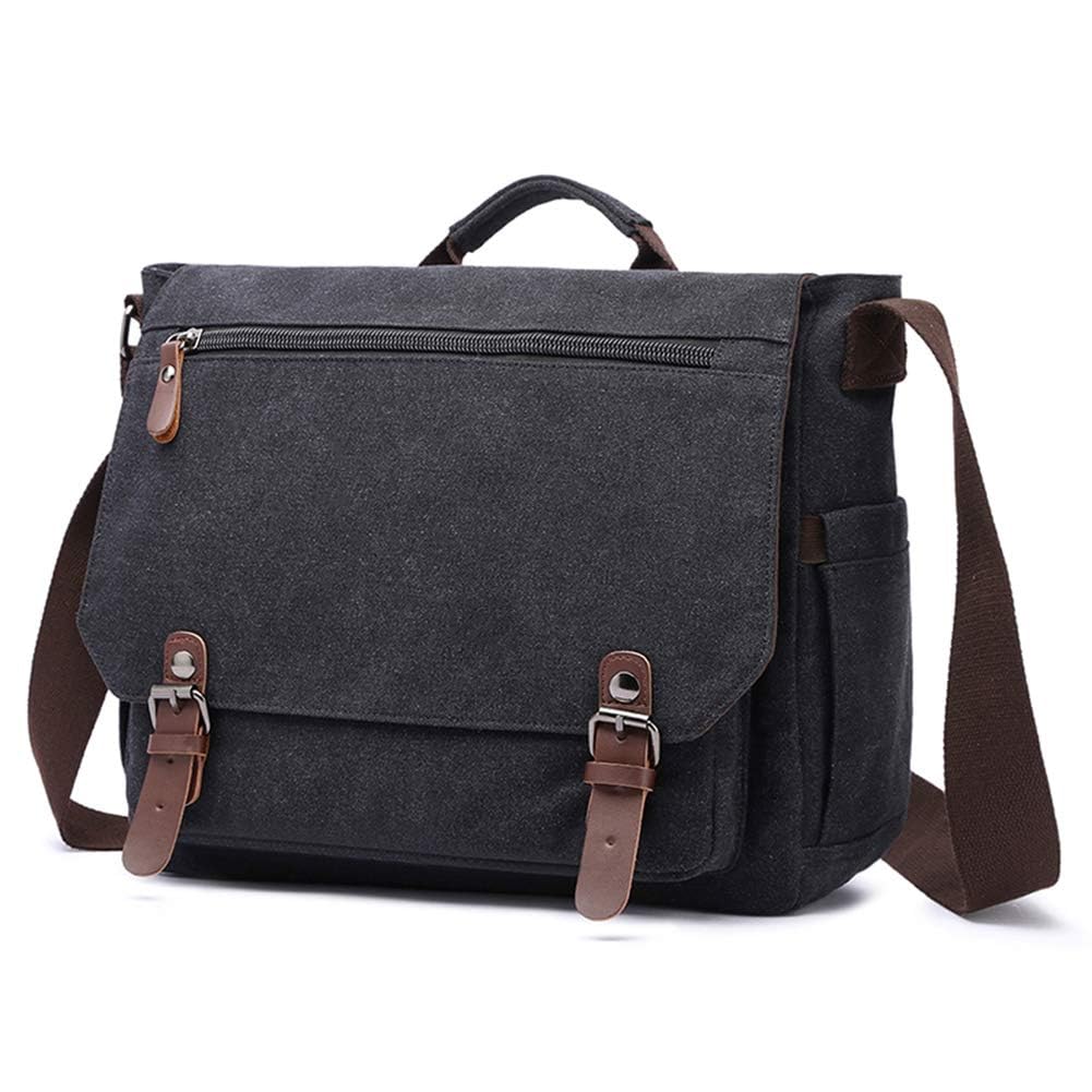 Waterproof Vintage Canvas Sholdr Messenger bag Briefcase Large Satchel Shoulder Bag Rugged Leather Computer Laptop Bag for 15.6Inch Laptop Business Briefcase