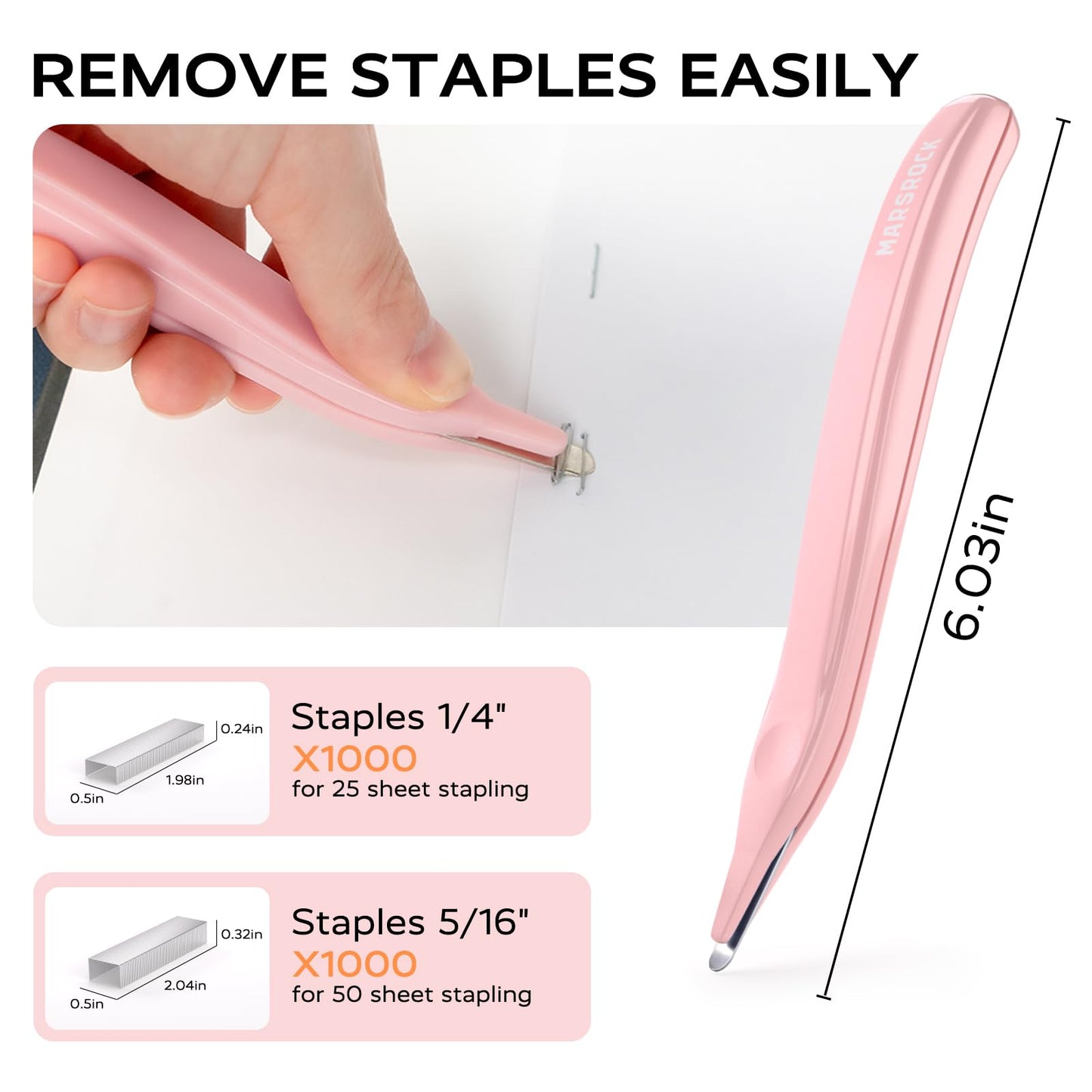 Marsrock Desktop Stapler, Swing-Arm Swivel Stapler, 50 Sheet Capacity, 2000 Staples and Staple Remover, Rotatable Heavy Duty Staplers for Office, Home, Classroom, Booklet, Book Binding,Pink