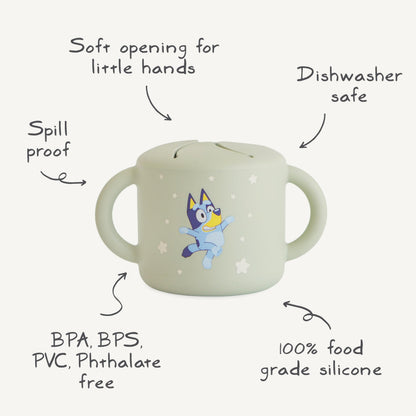 mushie x Bluey Silicone Snack Cup | Spill Proof Food Container for Toddler and Baby (Bluey Ivory)
