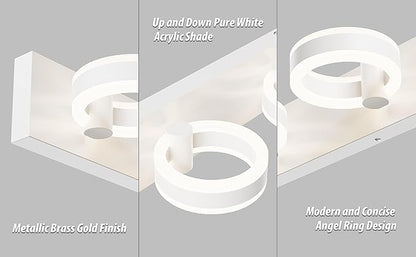 LED Bathroom Light Fixtures,15inch White Vanity Lights, Modern 2 Light Acrylic Wall Sconces, 350° Rotatable Wall Lighting Fixture Over Mirror