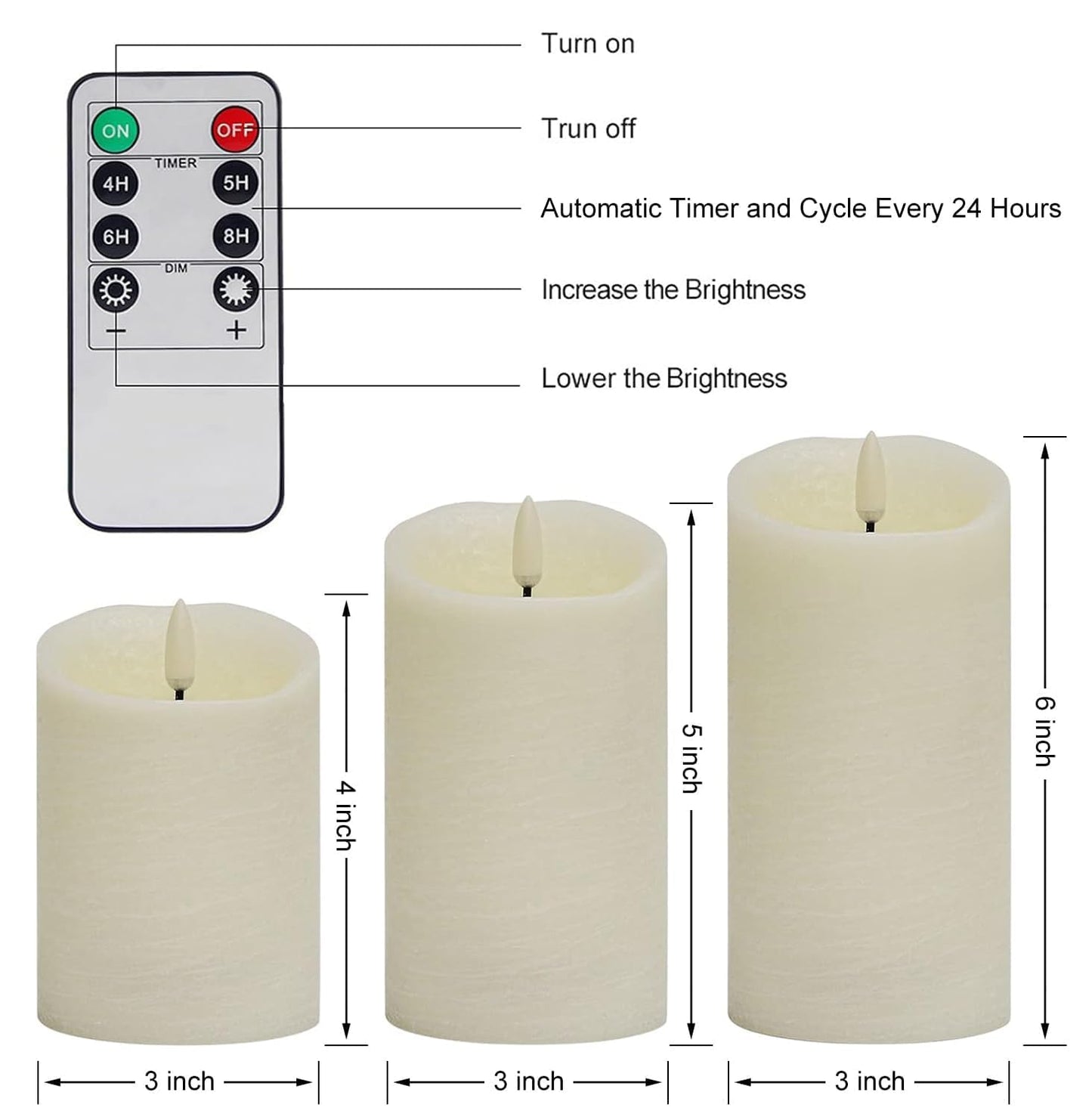 ANGELLOONG Flickering Flameless Candles with Remote, Real Wax Battery Operated Candles with Timer for Home Decor, Set of 3 LED Fake Candle for Fall Wedding Halloween Chirstmas Decoration, Ivory White