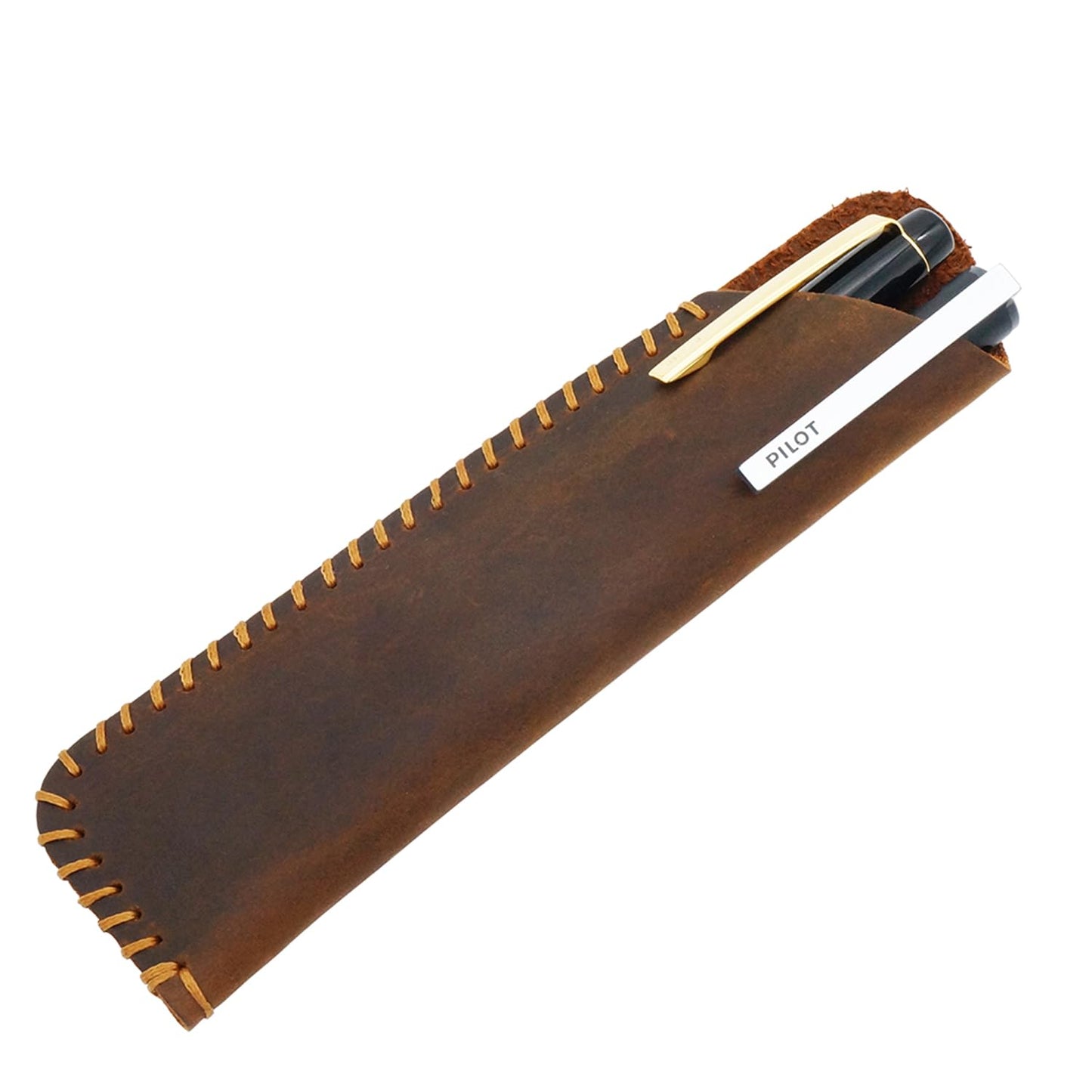 aolaso Handmade Leather Double Pen Case Crazy Horse Leather Fountain Pen Pouch Protective Sleeve Cover- Gift for Christmas