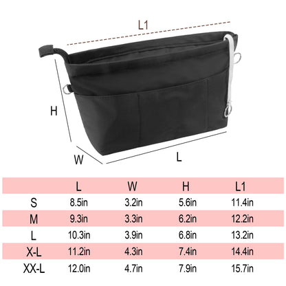 Vercord Premium Nylon Purse Organizer Tote Handbag Insert Organizers Bag in Bag Zipper 13 Pockets Black Small