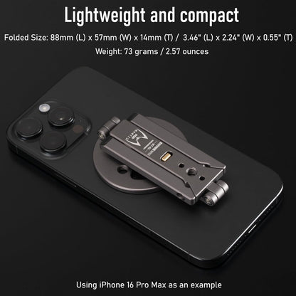 Magnetic Tripod for iPhone 12/13/14/15/16/17 & MagSafe Cases | Handy Phone Stand | 20 N52 Magnets Inside, Cold Shoe Mount, 1/4" Screw & Foldable Hook