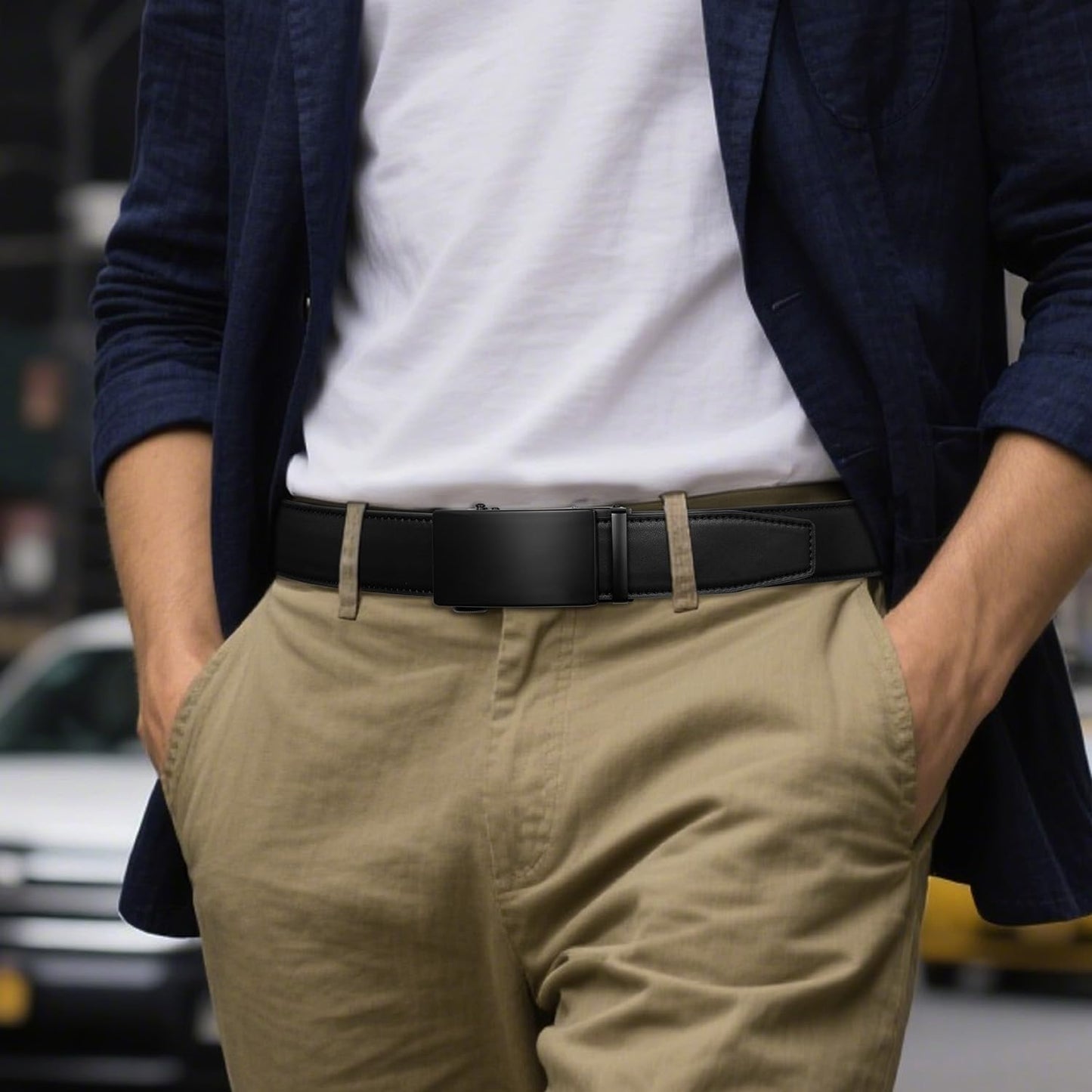 Zitahli Belt Men,Leather Ratchet Belt for Men Dress Casual Every Day with Adjustable Buckle,Trim to Fit For Gift Size 38"-42"