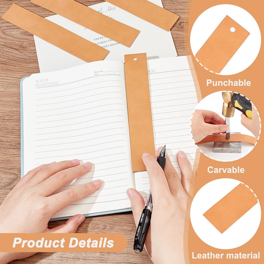 OLYCRAFT 16 Pcs Crafts Genuine Leather Bookmarks Leather Strip 2mm Thick Blank Bookmarks 6.9x1.2 inch Rectangle Leather Bookmark Genuine Leather Page Markers for Office Teacher Supplies
