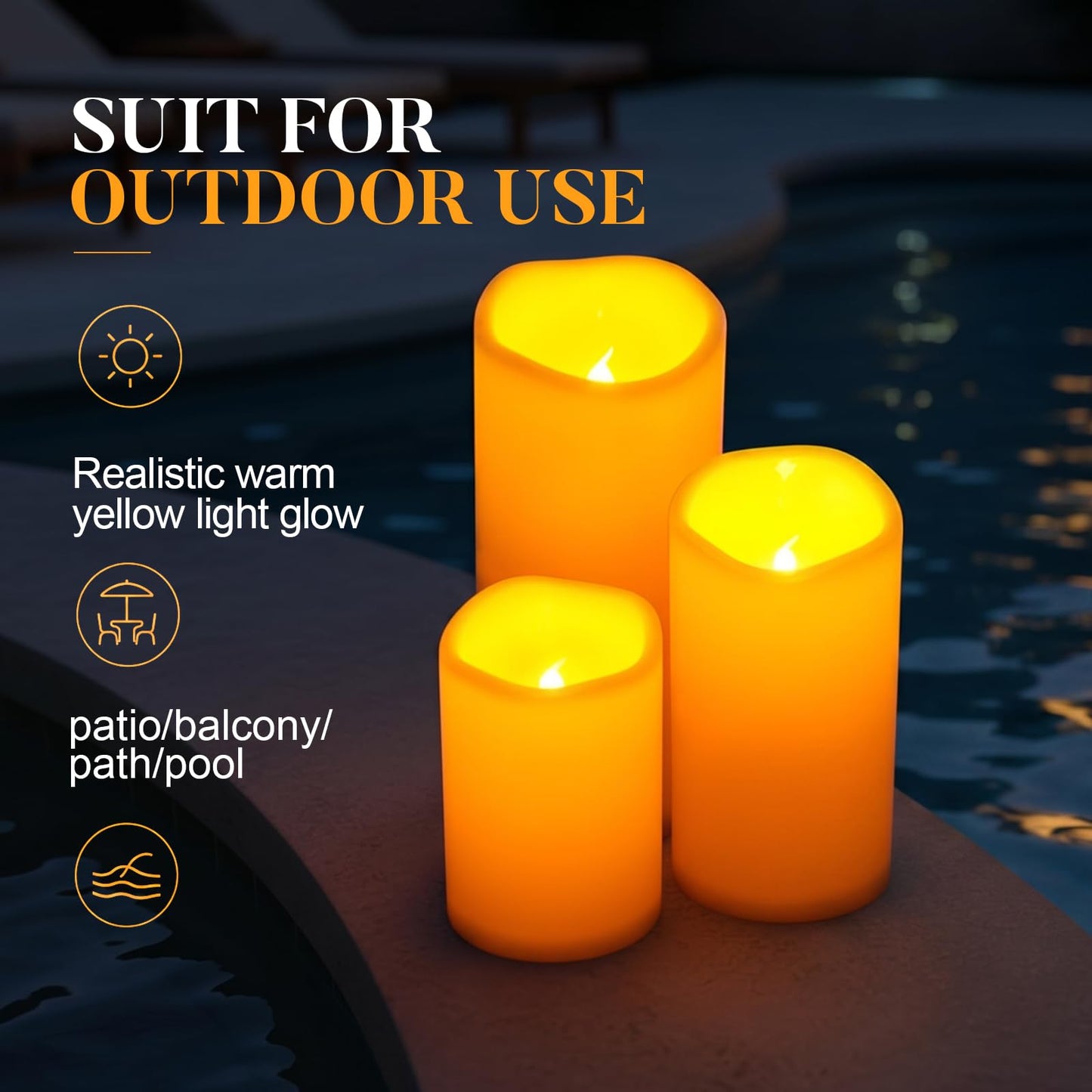 5plots 4"×10" Large Outdoor Waterproof Flameless Candles Ivory White with Timer & Remote, Battery Operated LED Flickering Pillar Candles for Patio Porch Halloween Christmas Lantern, Set of 2