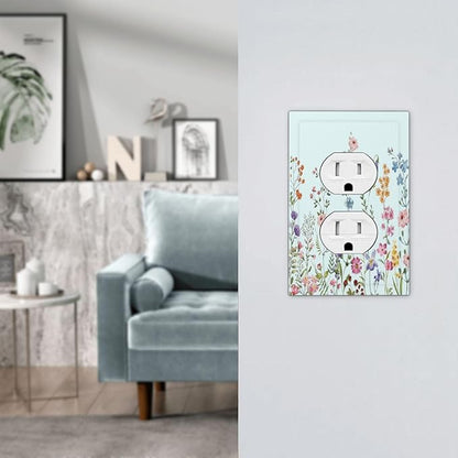 Rustic Wild Floral Vintage Blue Watercolor Flower 1 Gang Outlet Plate Decorative Single Duplex Wall Plate Covers Unique Electrical Receptacle Light Switch Cover Art Faceplate Switchplate