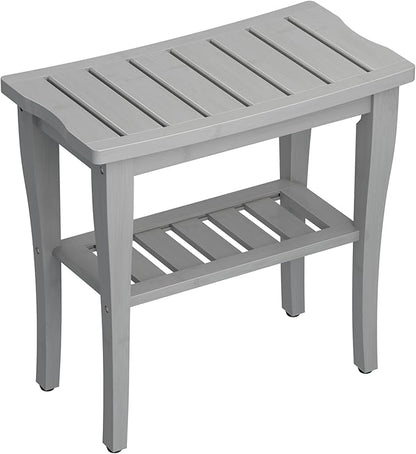 Bamboo Shower Bench Stool with Storage Shelf, Waterproof Shower Chair Spa Bath Seat, Shower Stool for Inside, Bathroom Bench Seat for Adults Elderly Seniors for Indoor or Outdoor Use(Gray)