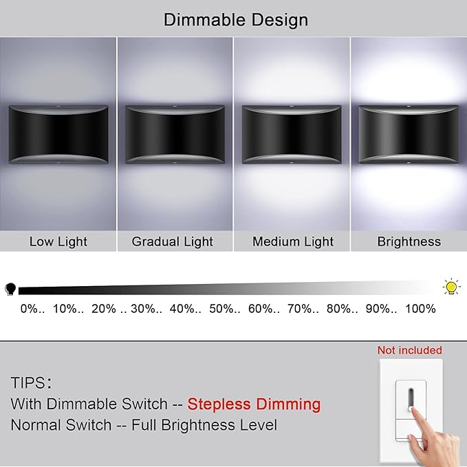 Lightess Modern Wall Sconces Indoor Wall Lamp Dimmable LED Up Down Wall Lamp 12W for Bedroom Living Room Staircase, Cool White