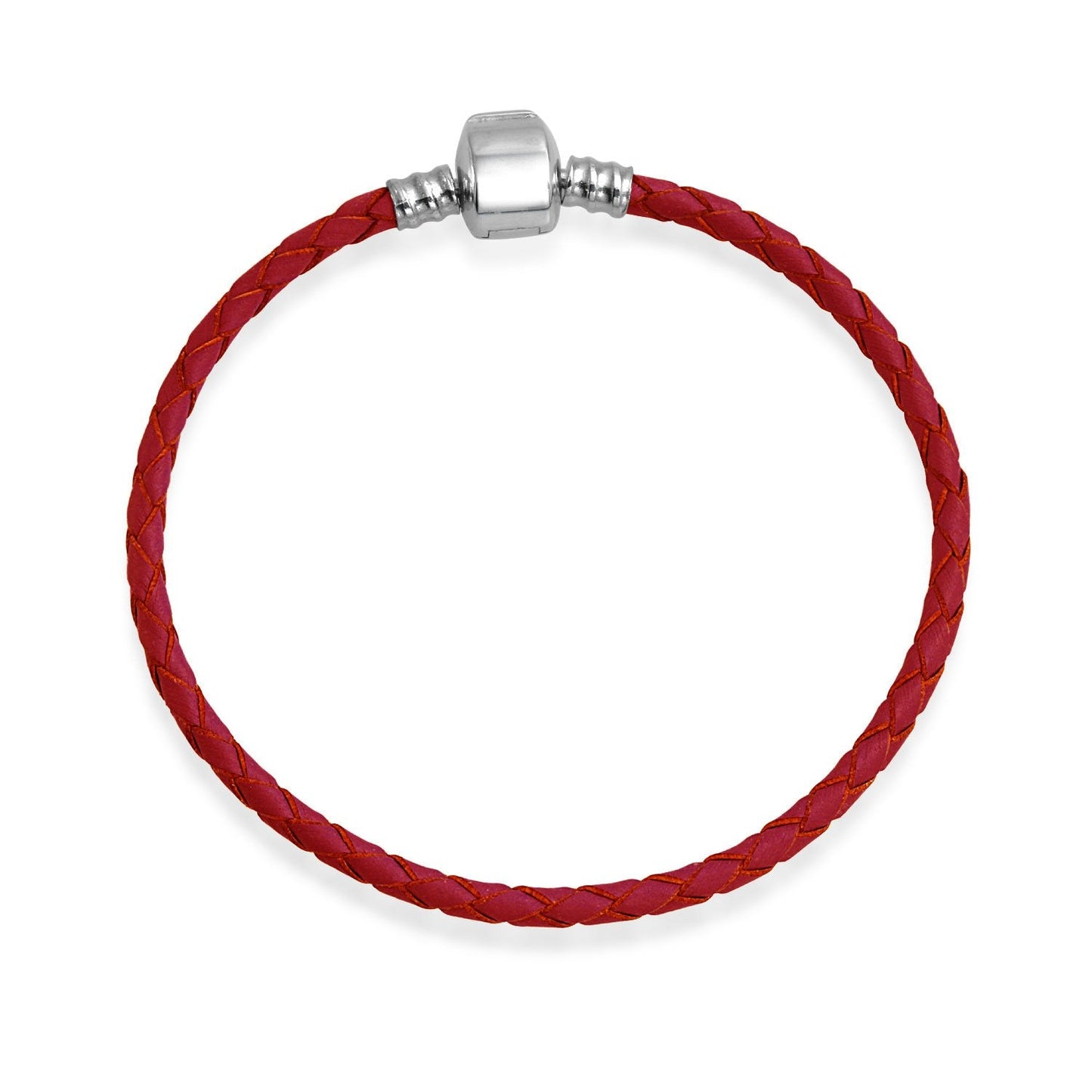 Bling Jewelry Genuine Red Braided Leather Bracelet - .925 Sterling Silver European Beads Charm Bracelet for Women
