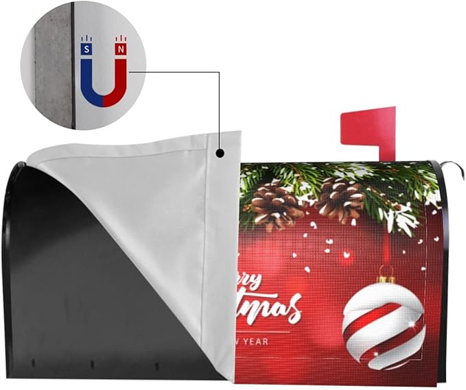 Christmas Mailbox Covers Ball Fir Branch Red Magnetic Letter Post Box Cover Standard Size 21 x 18 Inch Garden Yard Home New Year Holiday Decorative
