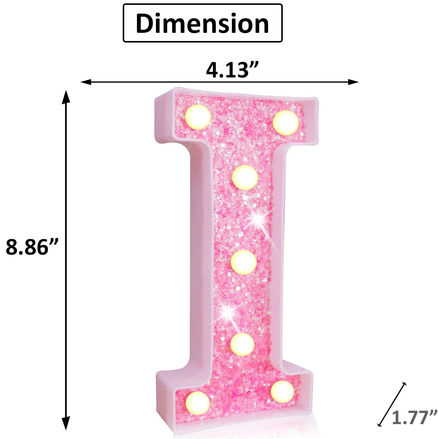Pink Light Up Letters, Glitter Alphabet Letter Sign LED Marquee Letter Lights Battery Powered for Night Light Girls Bedroom Birthday Party Wedding Home Christmas Decorations Gift for Her-Pink I