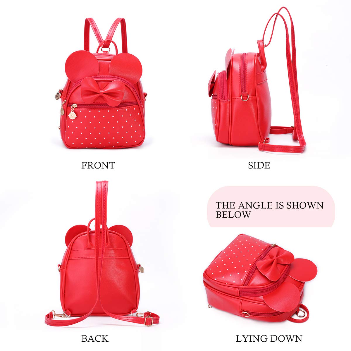 KL928 Girls Mini Backpack Bowknot Polka Dot Cute Small Daypacks Convertible Shoulder Bag Purse for Women