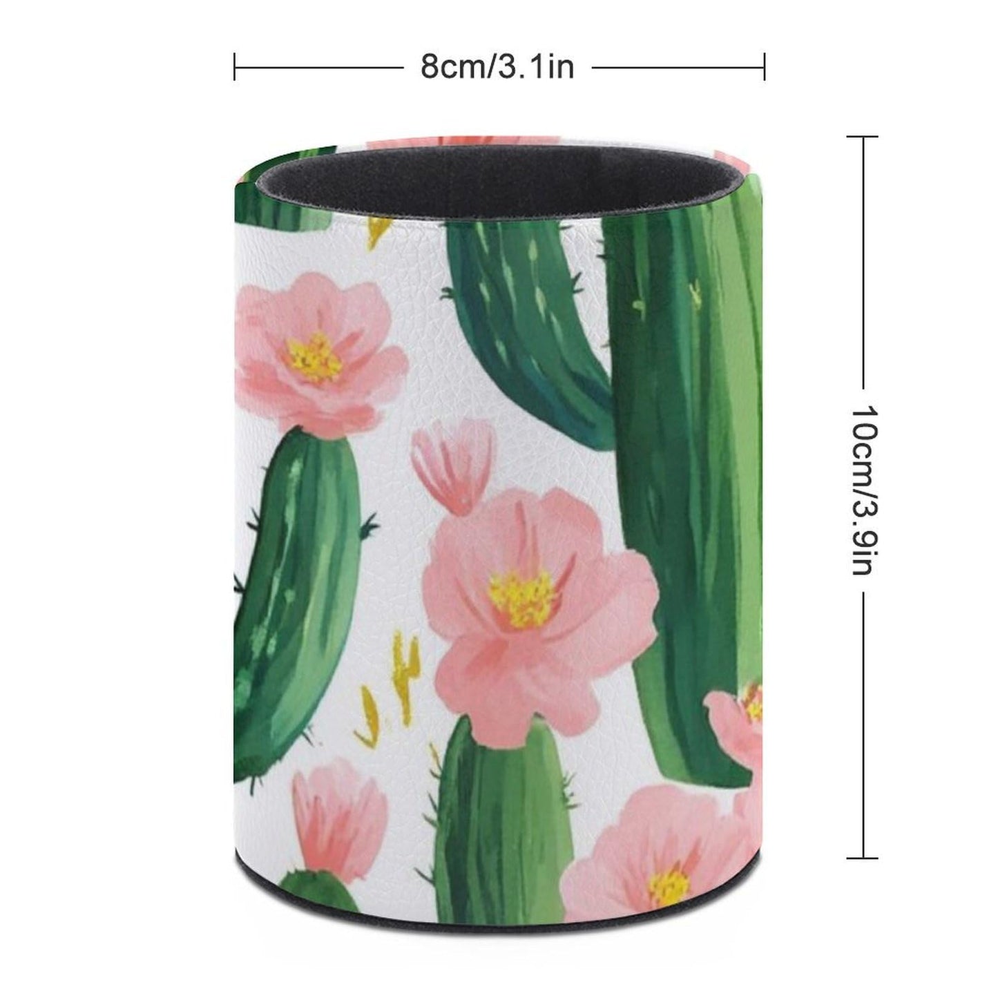 UTRSIFB Pen Holder Leather Pencil, Holder Cup Makeup Brush Storage Organizer, Waterproof Multifunctional Office Supplies Floral Cactus Flowers