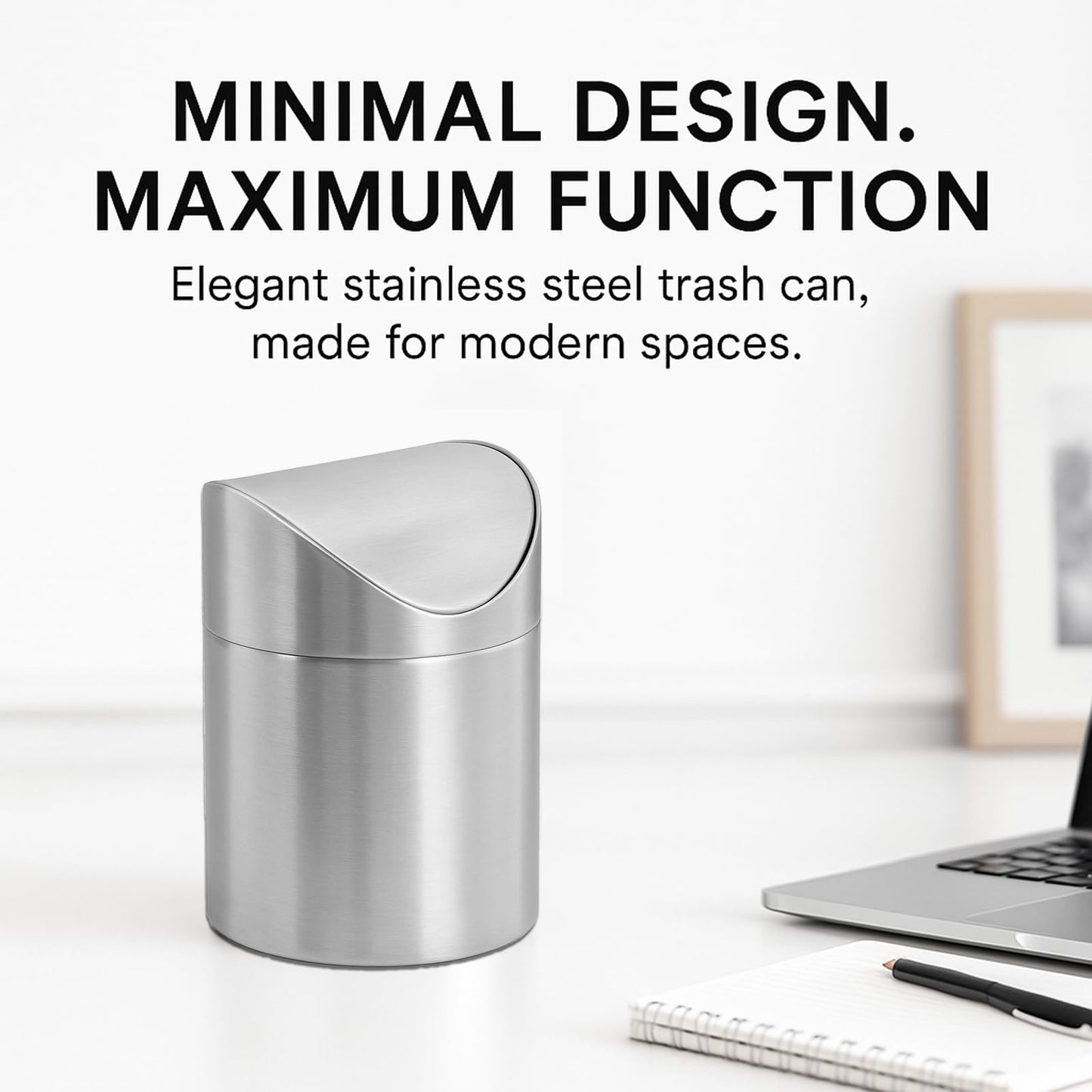 JILLICK Small Mini Trash Can with Lid, Brushed Stainless Steel Small Tiny Mini Trash Bin Can, Mini Countertop Trash Cans for Desk Office, Swing Top Trash Bin 1.5 L/0.40 Gal (Sliver)